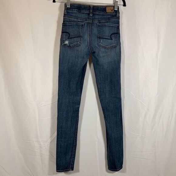 American Eagle Medium Wash Distressed High Rise Jeggings - Picture 2 of 12